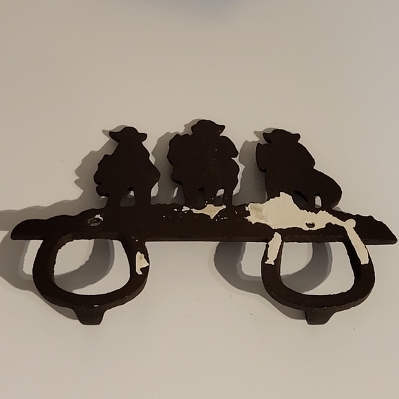 Brown Tone Cast Metal Cowboy Silhouette and Horseshoe Coat Rack Hooks - Picture 9 of 15